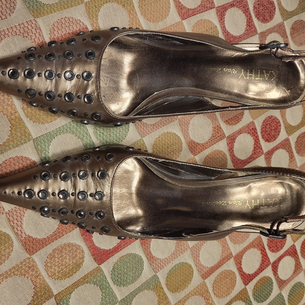 Kathy Van Zeeland Bronze Studded Heels